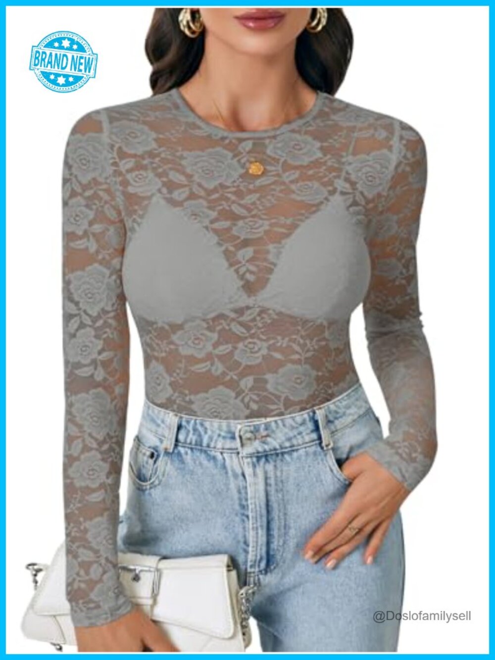 Floral Lace Sheer Mesh Long Sleeve Blouse Women's Top